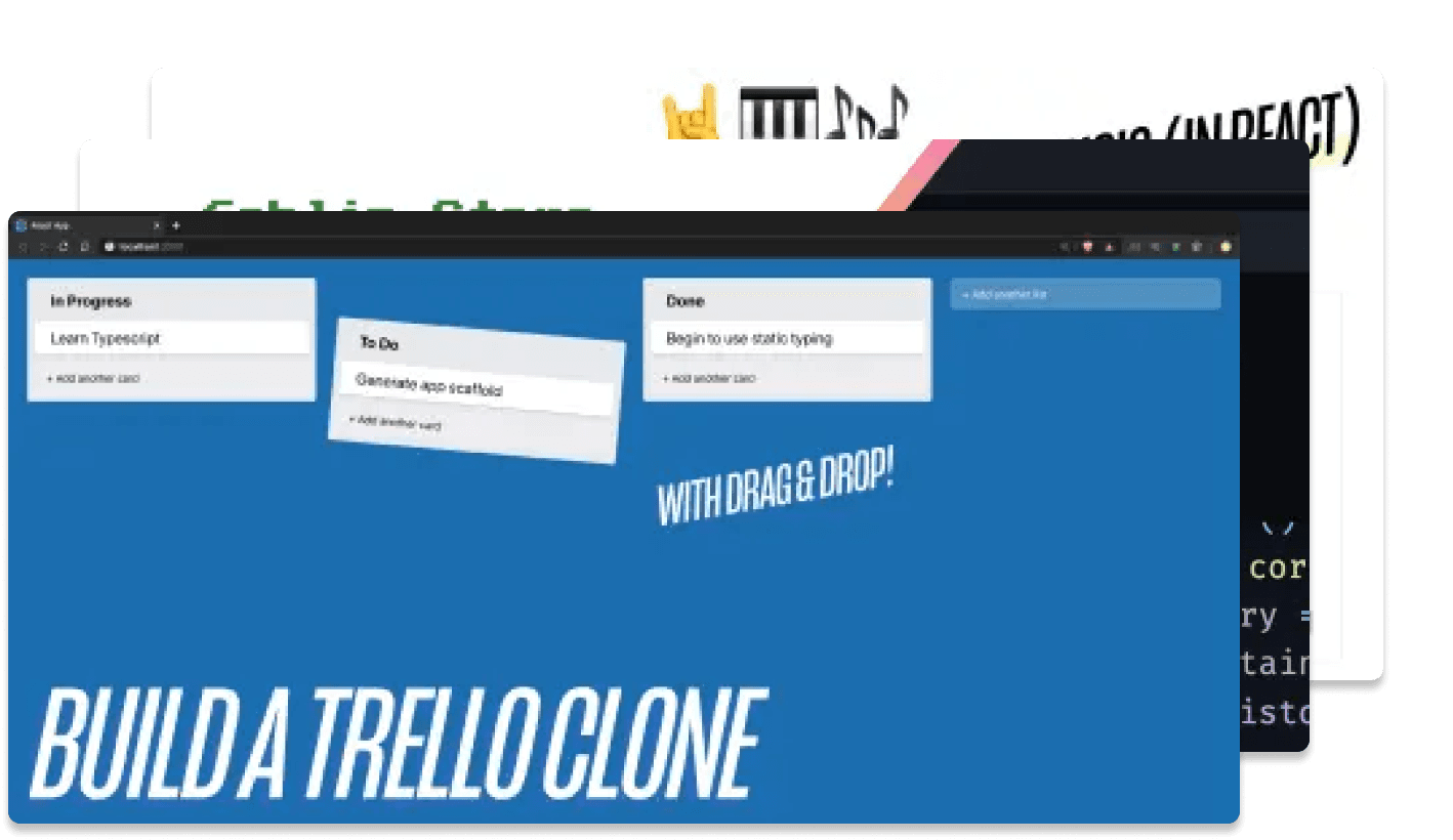 Screenshots of React and TypeScript Apps You Will Learn to Build